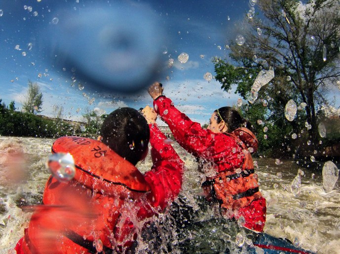 I'm on the left, trying to maneuver through a rapid in the South Platte River in Denver on a rafting trip in May (Photo by Sonya Doctorian).